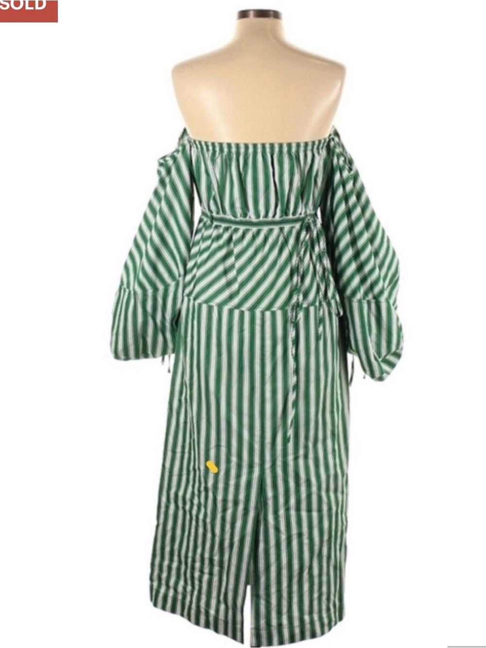 Rosie Assoulin Balloon-Sleeved Striped Cotton Strapless Midi Dress - Picture 7 of 8